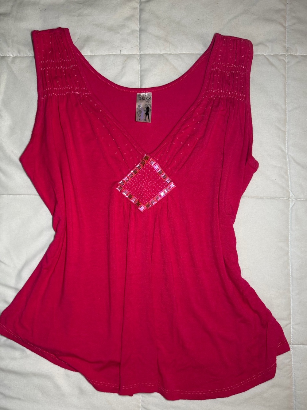 Erika V-Neck Beaded Hot Pink Camisole